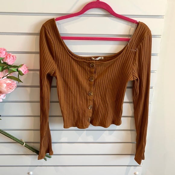 Tops - Brown ribbed long sleeve top